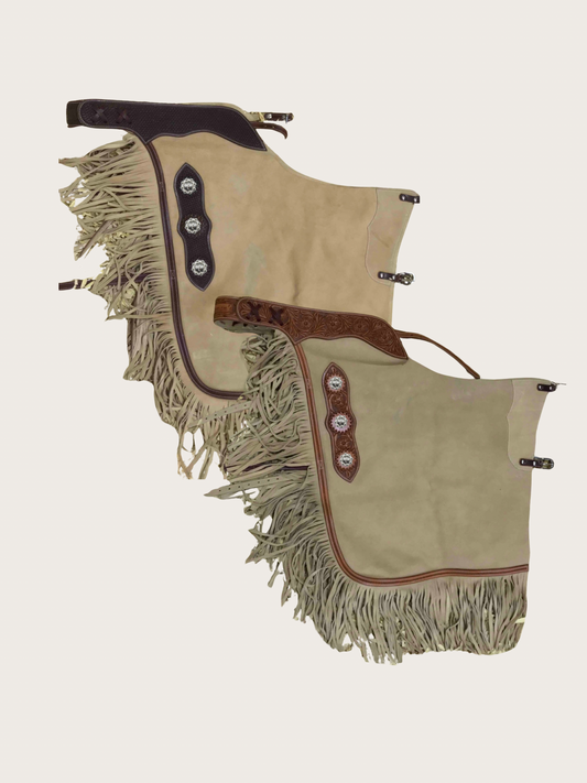 Western Chink Chaps mit Conchos aus Wildleder beige