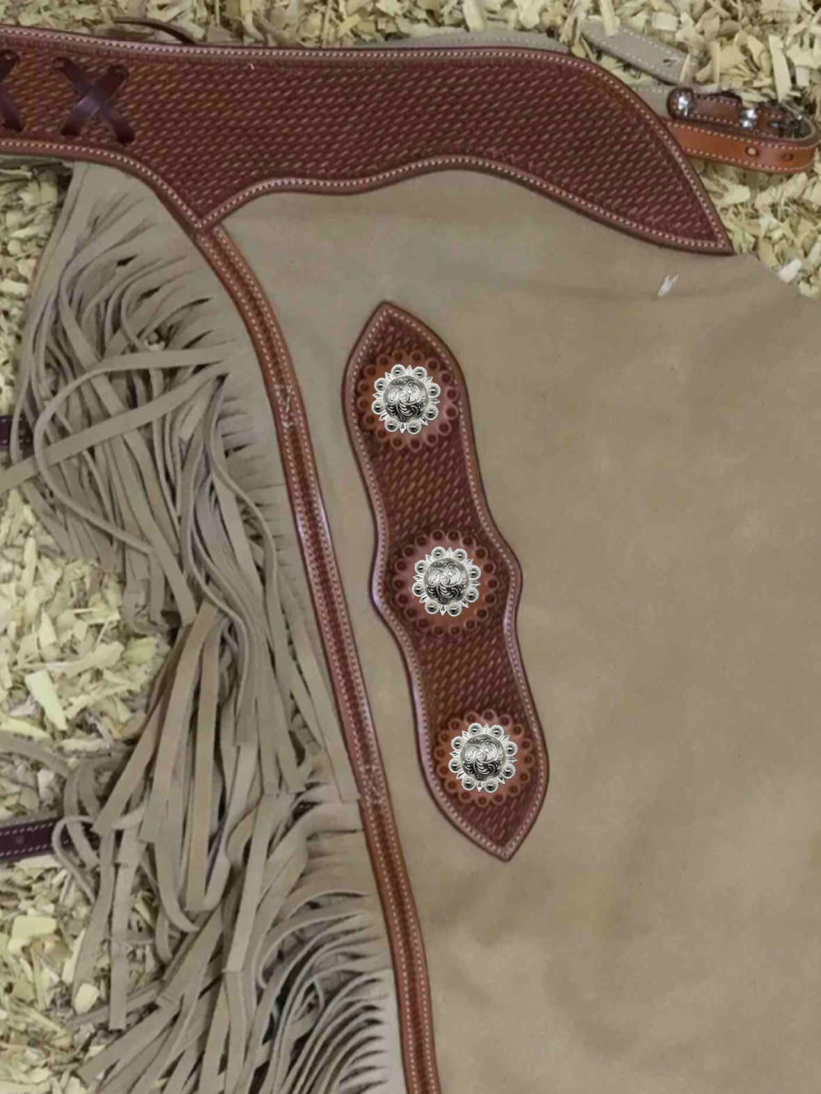 Western Chink Chaps mit Conchos aus Wildleder beige