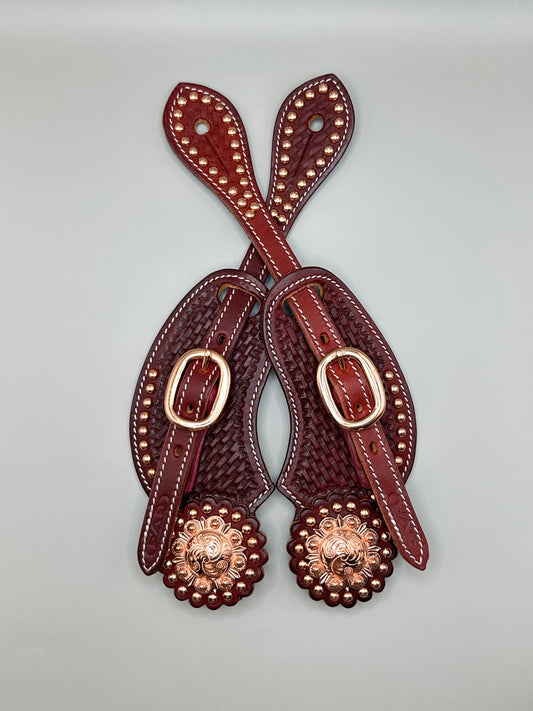 Sporenriemen Set Nieten Western - Latigo mit Conchos in rosé/kupfer